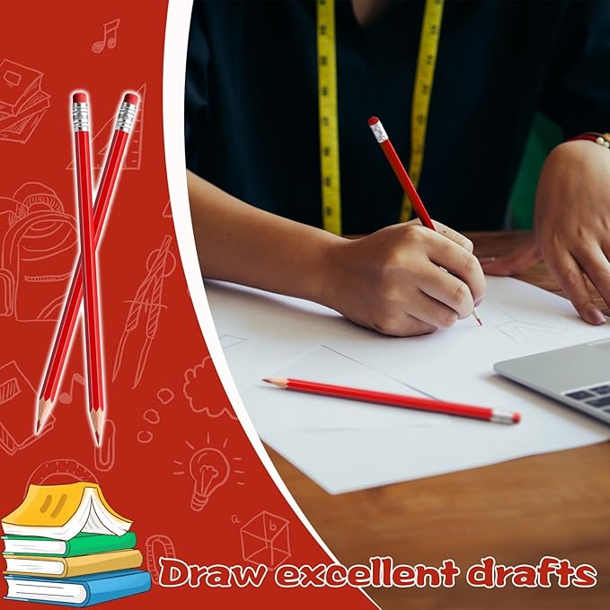 36 PCS Red Pencils with Eraser, Pre-Sharpened HB Pencils for Writing & Drawing, School Supplies for Kids Homework, Tests, Art Crafts & Teacher Grading (Red)