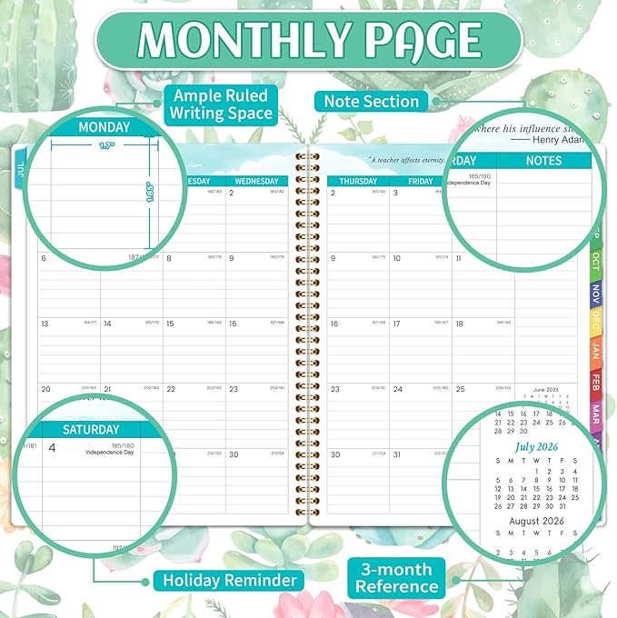 Teacher Planner 2026-2027 - Teacher Lesson Planner 2026-2027, Jul. 2026 - Jun. 2027, 8.3" x 11", 2026 2027 Planner Weekly & Monthly Lesson Plan Book for Teachers with Back pocket, Colorful Tabs