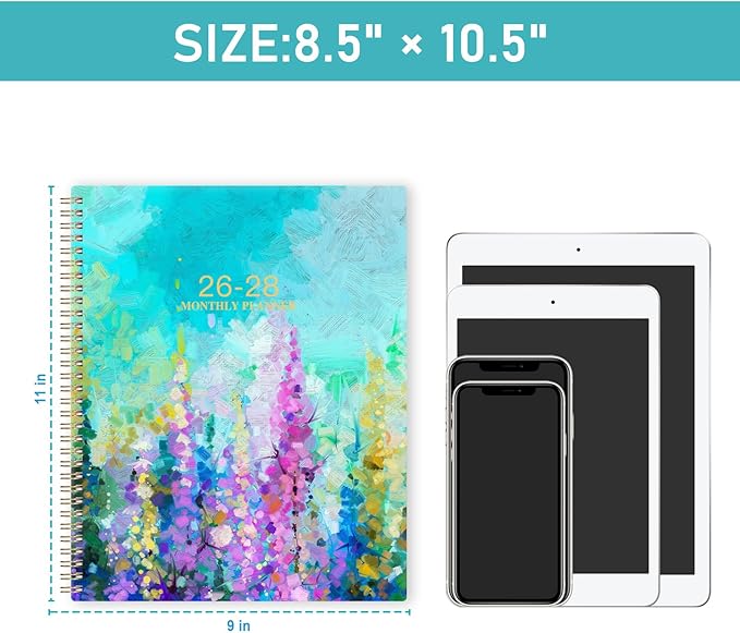 2026-2028 Monthly Planner - 2 Year Monthly Planner/Calendar 2026-2028, July 2026 - June 2028, 11" x 9", 24 Months Calendar, Yearly planners, Tabs, Inner Pocket, Twin-wire Binding - Oil Painting