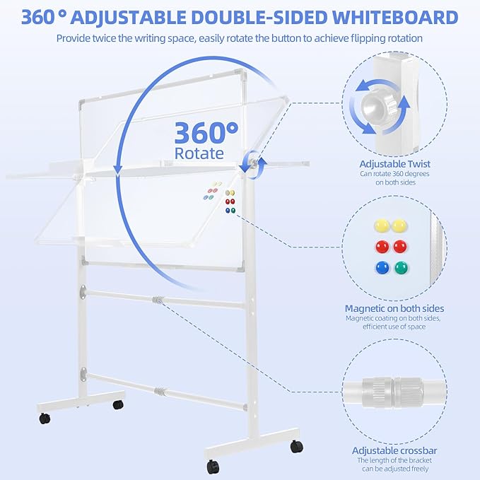 hatleues Magnetic Whiteboard with Stand- 36" x 24" Double-Sided Rolling White Board Mobile Dry Erase Board on Casters for Office, Classroom, Home & Presentations (40 x 28 Inch)