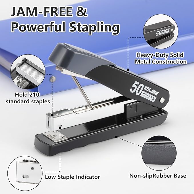 Heavy Duty Stapler, IMLIKE 50 Sheet Full Strip Stapler, Anti-Jam Non-Slip with 5000pcs 26/6 Staples and 1000pcs 23/8 Staples, Staple Remover, for Home, Office, and Classroom, Black