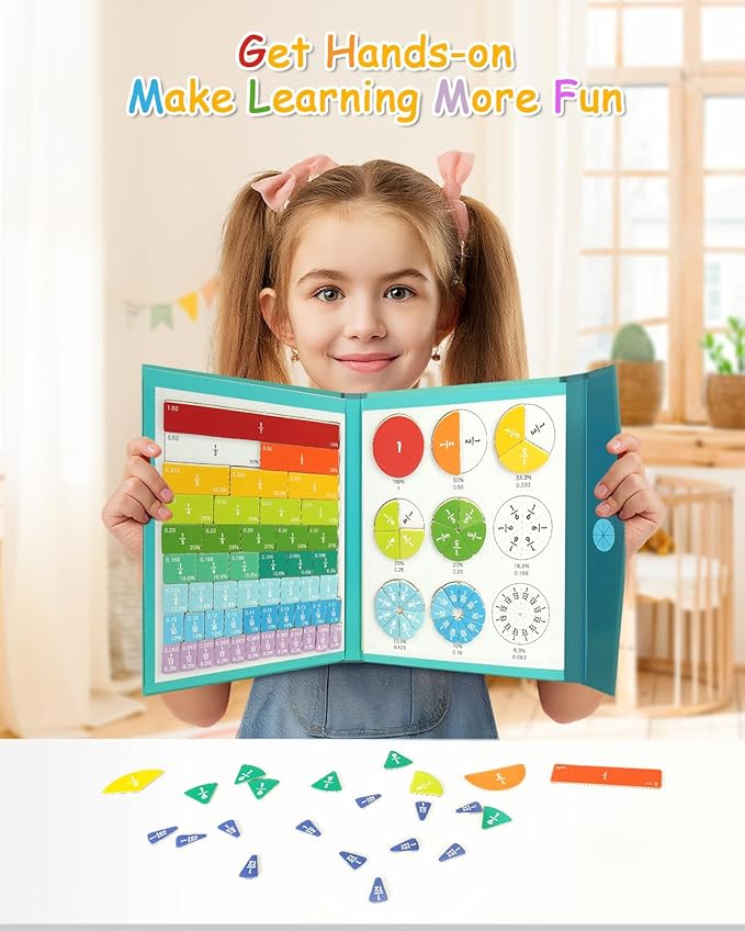 Magnetic Fraction Demonstration Book, Magnetic Fraction Book Tiles & Fraction Circles Set, Educational Puzzle Math Fraction Manipulatives for Kids, Montessori Magnetic Fraction Disc Set Gifts