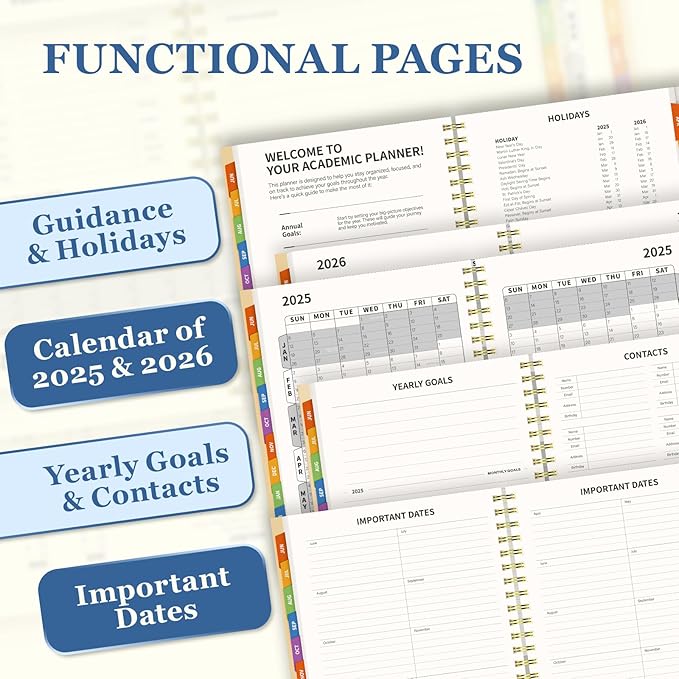 19 Months Planner, 2026 Weekly & Monthly Planner, 8.5"×11" Daily Weekly Monthly Calendar Planner, June 2025-Dec 2026 Organizers with Habit Tracker for School & Office, Colored Tabs, Stickers, Pocket, Ruler Bookmark-Beige