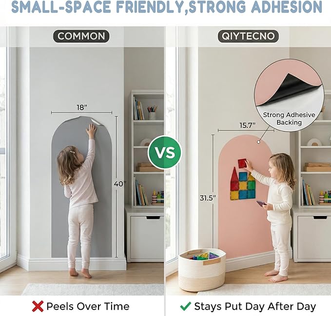 Magnetic Arch Wall Decal: 15.7" x 31.5" Peel and Stick Chalkboard with Strong Adhesive - Small Playroom Decor & Montessori-Inspired Nooks for Toddlers Ages 1–5 (Flesh Pink)