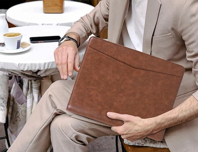 Calfinder Personalized Portfolio for Women&Men, Free Name Engrave,Customized Leather Padfolio with Logo or Name, Business Portfolio with A4 Writing Pad Holder for Resume,Interview