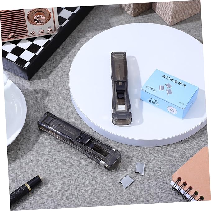 Handheld Desktop Stapler with 2 Black Staplers and 200 Refillable Clips for Document Binding and File Organization