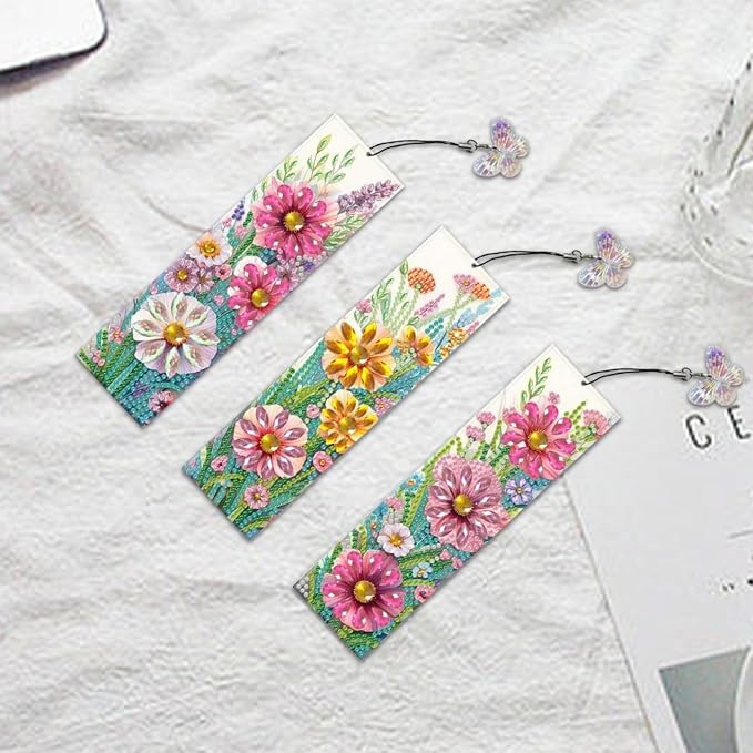 ARTopet 6Pcs DIY Diamond Art Painting Bookmarks with Colorful Butterfly Pendant PET Bookmark Ornament Double Sided Pattern Single Sided Diamond Book Marker Clip Gifts Tags