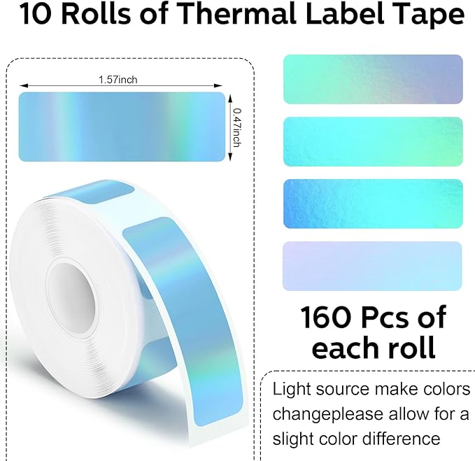 Gersoniel 1600 Pcs Label Tapes Compatible with D30 Label Printer Laminated Labeling Stickers Thermal Labels for Home Office(Laser Blue,12 x 40 mm)