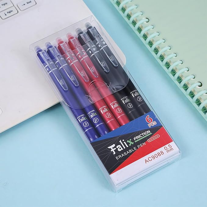 MOZXIRZ 6 Pcs Erasable Gel Ink Pens Retractable Pens 0.5mm Fine Point Black + Blue + Red Ink Smooth Writing Erasable Pen for Women Men Girls Boys Office School Supplies (6Pcs Mixed Ink)