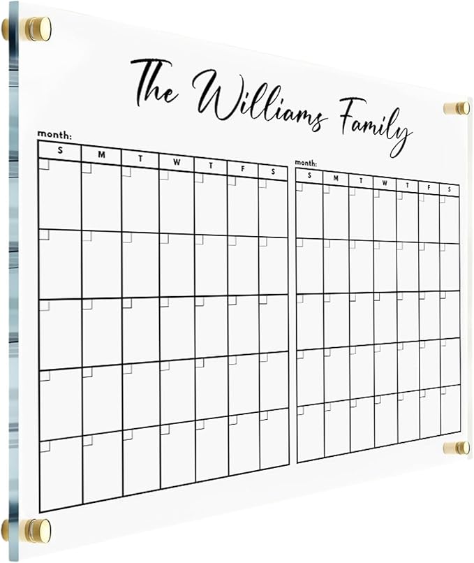 Custom 2-Month Acrylic Wall Calendar 2026 - Personalized Dry Erase Monthly Planner, Horizontal Wall Organizer, Reusable To-Do List, Housewarming Gift
