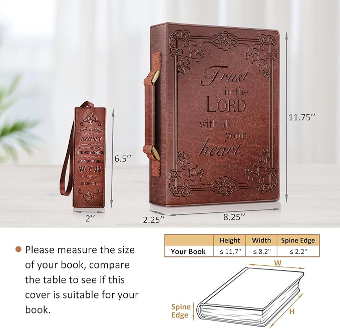 FINPAC Large Classic Bible Cover Vegan Leather Carrying Book Case Church Bag Bible Protective with Handle, Gift for Men, Women, Father, Mother, Friends, Brown