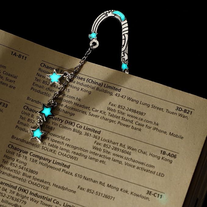 Jeffdad Moon and Stars Luminous Glow in The Dark Butterfly Fantasy Bookmark - Cool Gifts for Women Girls, Silver Stars