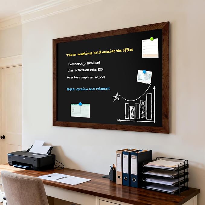 DOLLAR BOSS Magnetic Chalkboard for Wall, 36" x 24" Large Rustic Brown Framed Chalk Memo Board Menu Sign Display for Home, Kitchen, Office, Classroom with 4 Markers, 8 Magnets