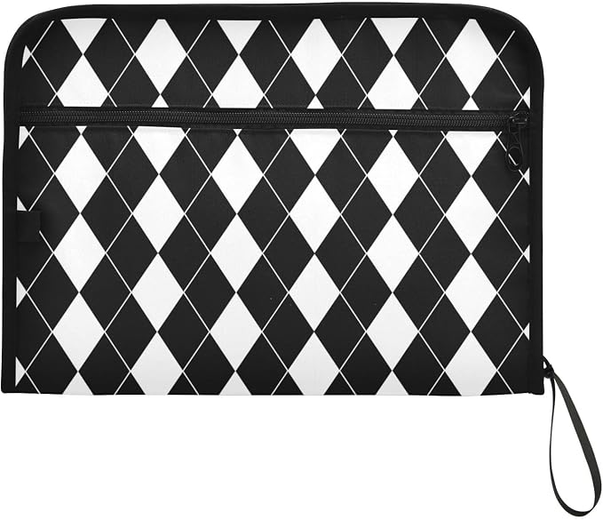 Black White Harlequin Pattern Accordion File Organizer Expanding Document Folder with 13 Pockets Portable File Folder for A4 Letter Size