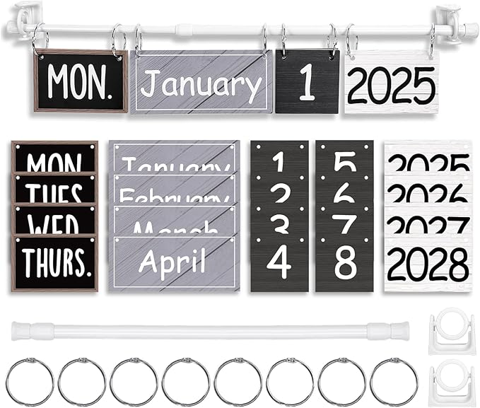 FYSUIMU Modern Farmhouse Calendar Bulletin Board Set Flip Calendar with 54 Cards & Adjustable Holder for Back to School Classroom Home Office DIY Decoration Supplies
