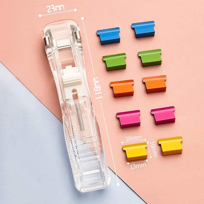 Portable Binder Clip Stapler, Includes 150 Reusable Clips, Push Clip Staplers, Mini Push Stapler Clamp Staplers for Desktop Document Home School Desk Office (K#)