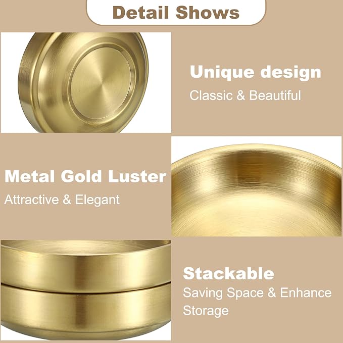 BTSKY 2 Pack Flat Golden Paper Clip Holder, Stackable Desk Organizer Metal Storage Bowl for Small Office Supplies Paper Clips & Tiny Parts, Cute Round Jewelry Storage for Office Bathroom Vanity