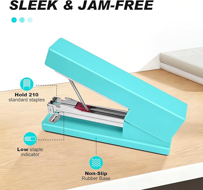 Stapler 25 Sheet Capacity with 830 Staples and Staple Remover, Full Strip Staplers for Desk, No Jam, Non-Slip for Office & School, Green
