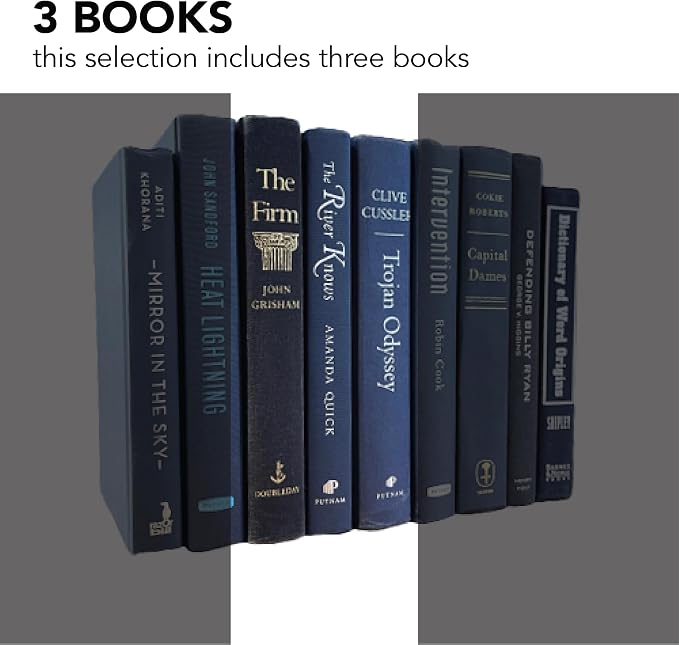 Decorative Accent for Home Decor – Real Books by Color® Interior Styling Piece for Bookshelf, Coffee Table, Design Display (Set of 3, Dark Blue)