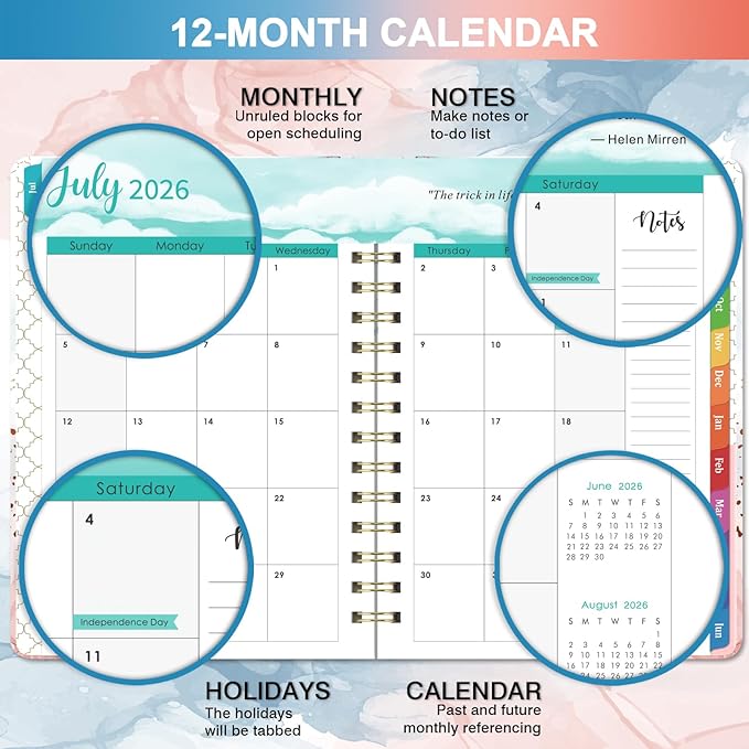 2026-2027 Planner - 2026-2027 Planner Weekly and Monthly from July 2026 - June 2027, 8.5'' X 6.4'', Weekly Monthly Planners 12 Month with Colorful Tabs, Elastic Closure, Back Pocket