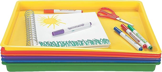 Fun Express Plastic Trays for Classroom Organization - Set of 6 Colorful Art & Craft for Kids | Stackable Activity Trays for Preschool, Daycare & Educational Activities | Multi-Purpose Design