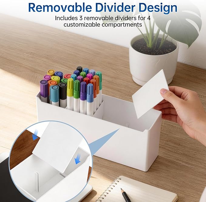 FRETONBA 2 Pack Magnetic Dry Erase Marker Holder, Large & Small Whiteboard Organizer with Removable Dividers, Magnetic Pen Caddy for Refrigerator Locker Office