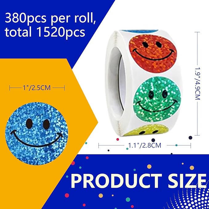 1500 Pcs 1.0Inch Smiley Face Stickers for Kids Reward,Behavior Chart,School Classroom Student Teacher Supplies Gift