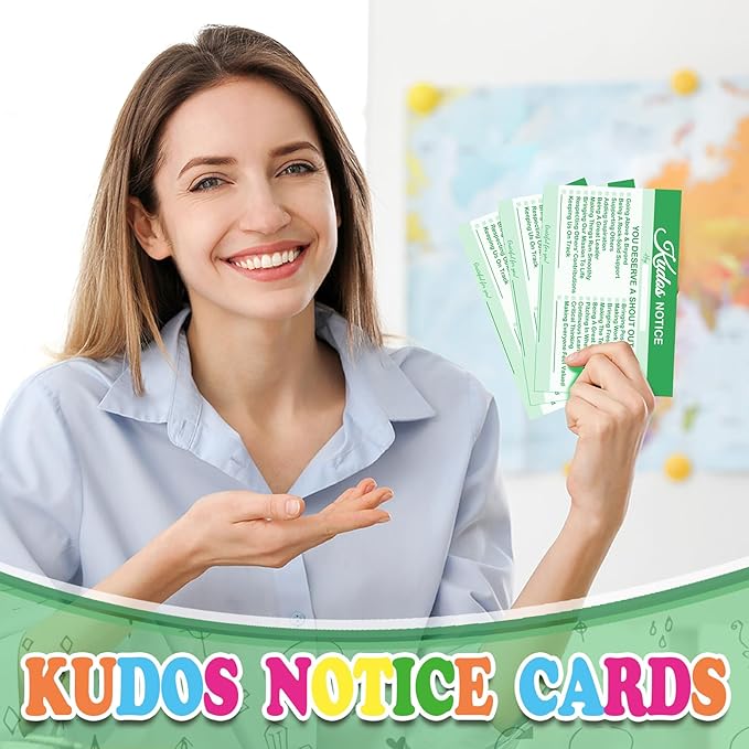 Motiskyy 200 Count Kudos Cards Positive Shout out Cards for Staff Teachers Students Employees Office Appreciation Green Recognition Reward Card for Class School or Work Bulletin Board
