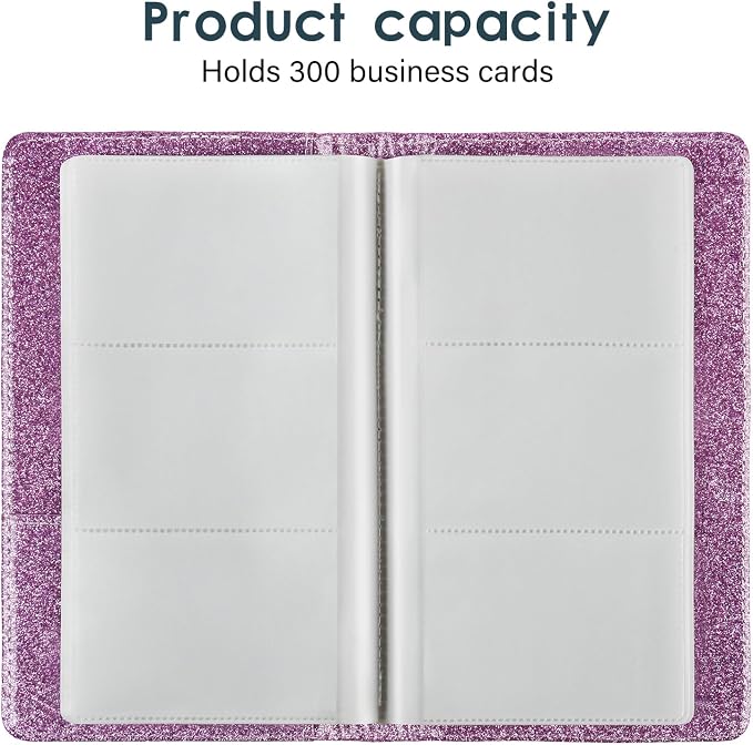 Leather Professional Business Card Holder Organizer Book - 300 Card Capacity Premium PU Folder with Soft Cover, Name Card Credit Cards Binder for Men/Women, Starry Purple