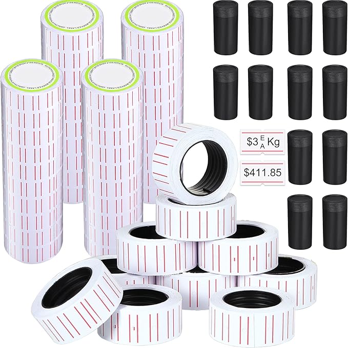 16012 Pieces Price Gun with Labels for Retail 40 Rolls Pricing Gun Stickers 12 Pieces Ink Refill Rollers fit MX5500 Single Line Price Making Machine for Office, Yard, Grocery Organization Marking