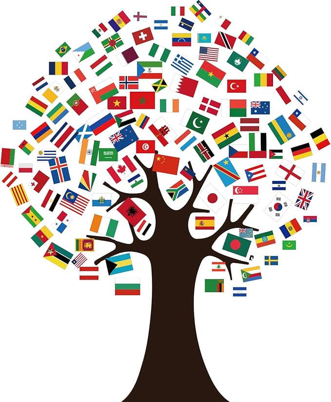 World Flags Tree Bulletin Board Decorations International Flag Tree Paper Cutouts ClassroomTree for Wall School Nursery Blackboard Classroom Wall Decor Supplies