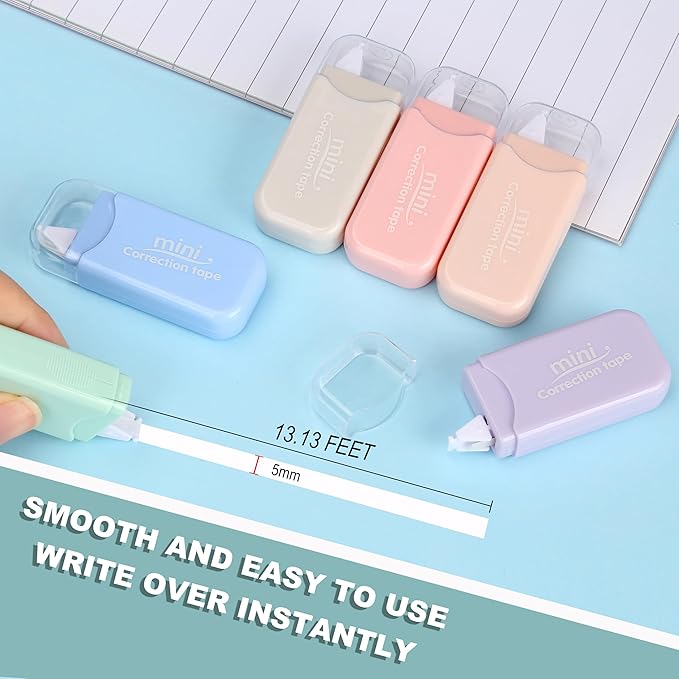 White Correction Tape, 6 Pack, 13.13 Feet Mini Correction Tape, Writing supplies and correction supplies for School And Office. (Milkshake)