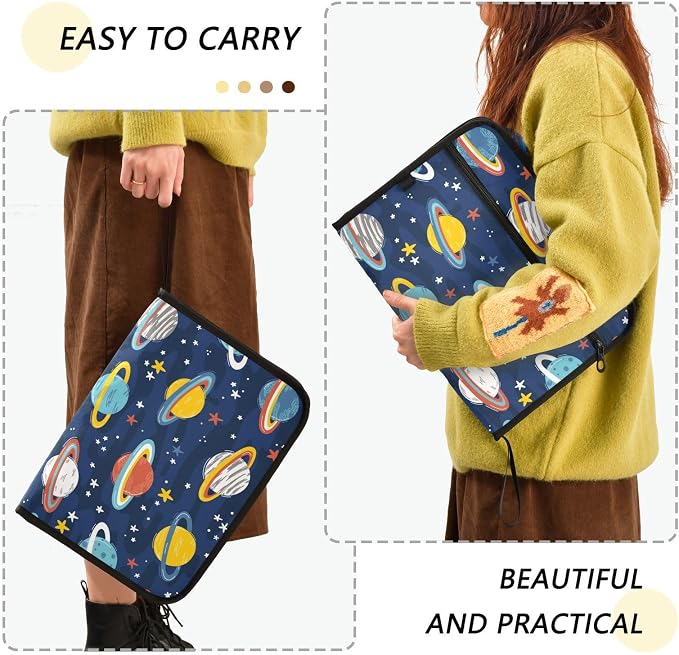 13 Pockets Expanding File Folder Planets and Stars Doodle with Sticky Labels Accordion File Folder Document Organizer Letter Size A4 Papers Expandable File Keeper