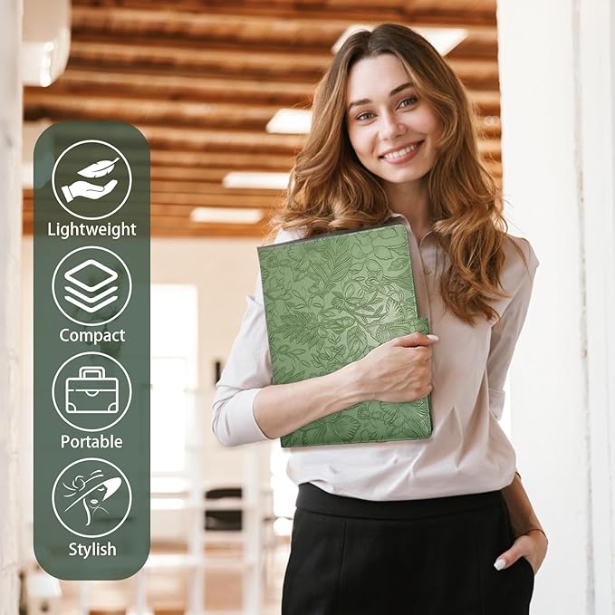 Professional Padfolio Portfolio Binder, Textured Embossing Faux Leather Folder Organizer for Letter Size Legal Pad Notepad Resume, Card Holder for Women Men Business Office Conference (Green)