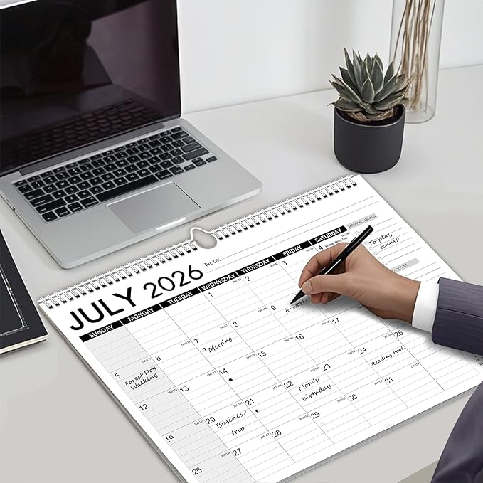 AECCN Calendar 2026-2027, Large days Blocks, 17" x 12" Large Wall Calendar 18 Months with Stickers, Anti Ink Bleed, Durable Thick Paper, 2026-2027 Calendars for Home, Office, Teacher Supplies- Simple