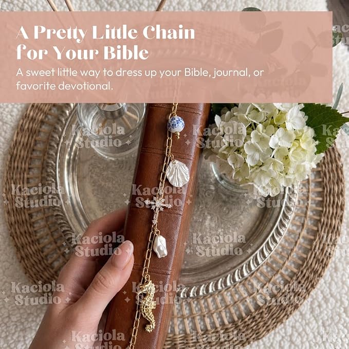 Kaciola Bible Charms Chain with 4PCS Planner Charms for Bible Study, Book Spine Bookmark, Journal Accessory, Unique Faith Jewelry Gift for Women (SJ-05)