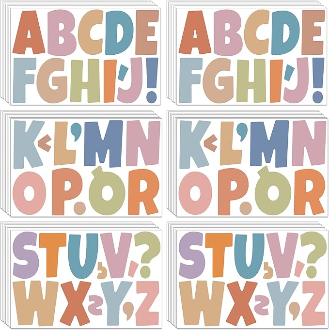 504 PCS Bulletin Board Letters 42 Sheets Large Letter Stickers Vinyl Waterproof Self-Adhesive Alphabet Sticker Letters for Poster Board Display Classroom School Home Decor (3 Inch,Morandi Color)