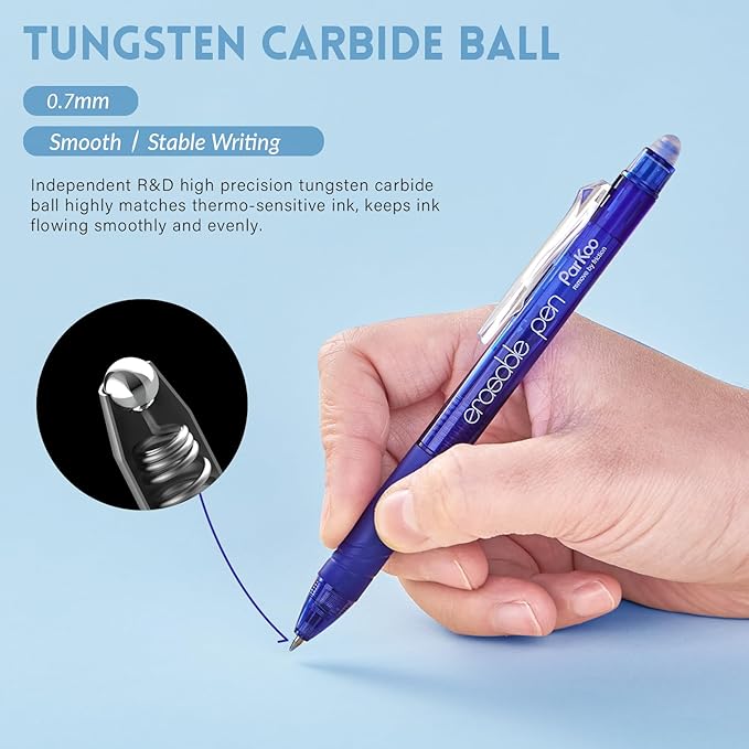 ParKoo 18 Colors Retractable Erasable Gel Pens Clicker, Fine Point 0.7mm, Make Mistakes Disappear, Comfort Grip for Journaling Drawing Writing Planners