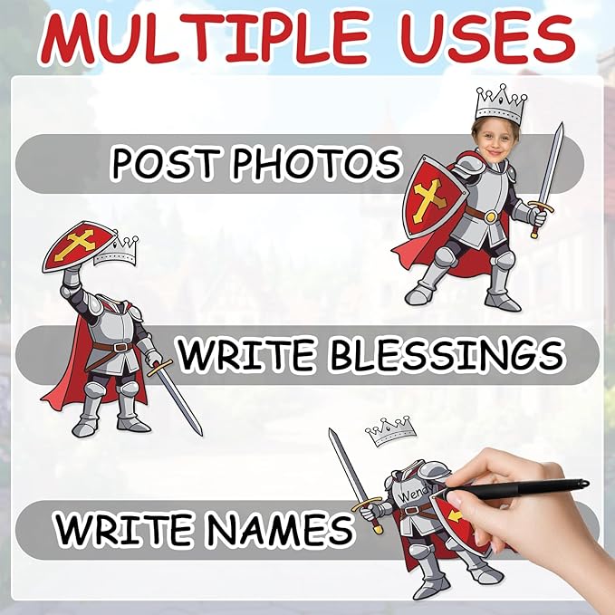48 Set Medieval Knight Cutouts with Photo Space for Bulletin Board Decor Medieval DIY Photo Crafts Armor Knight Shield Paper Cut Outs for Castle Renaissance Home Chalkboard Wall Classroom Decors