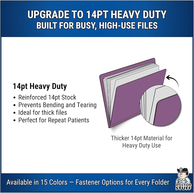 Purple File Folders, Doctor Stuff, Letter Size Reinforced End Tab Folder, 14 pt Stock, Box of 50