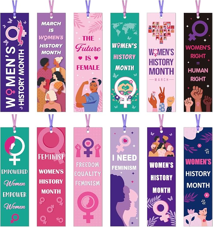 Wxiben Women's History Month Bookmarks - 120 Pcs Freedom Equality Feminism Bookmarks Paper Inspirational Female Rights Awareness Book Markers Page Clip Favor for Women Day Party Office School Supplies