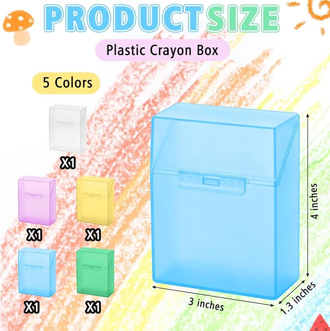 5 Pieces Plastic Crayon Box Clear Crayon Holder Case 24 Crayons with Hinged Lid and Snap Closure for School Classroom Office Art Craft Supply (5 PCS, Multicolored)