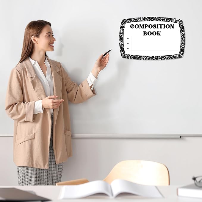 Whaline 4Pcs Composition Book Bulletin Board Paper Classroom Decorations White Black Composition Notebook Cover Paper for Back to School Decorative Supplies
