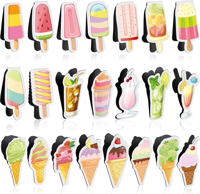 Nezyo 24 Pieces Magnetic Bookmarks Cute Magnet Page Markers Foldable Page Clip for Students Reading Stationery Supplies Office Presents(Ice Sucker)