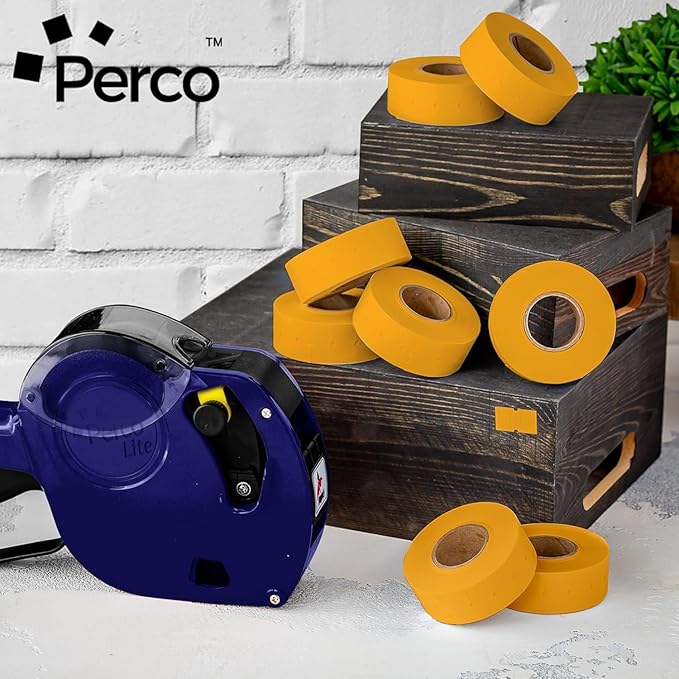 Perco 1 Line Fluorescent Orange Labels - 80 Rolls, 10 Sleeves, 80,000 Blank Price and Date Gun Labels for Perco Lite, X, Plus and Pro 1 Line Price and Date Guns - Made in USA