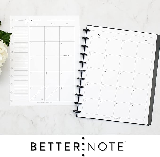 BetterNote July 2026 - June 2027 Academic Monthly Calendar Refill for Discbound Notebook, School Dates, Fits Levenger Circa, Big Happy Planner, Arc, TUL, Disc Refill (11-Disc, 8.5"x11", Modern)