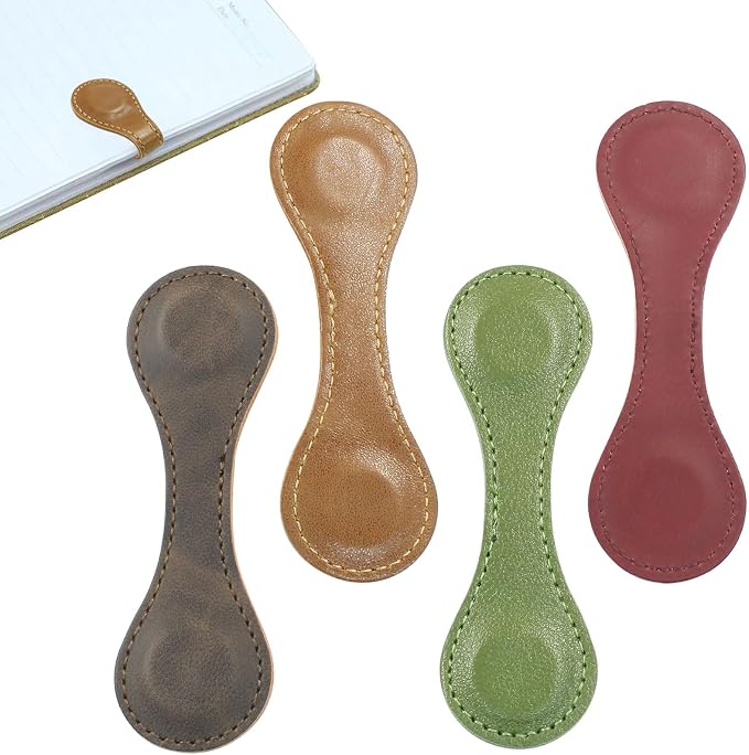 Jiozermi 4 Pcs Magnetic Bookmarks, Double-Sided Magnetic Bookmark Clips Leather Magnetic Bookmarks for Women Book Lover Readers Kids Teacher Student(Dark Colour)