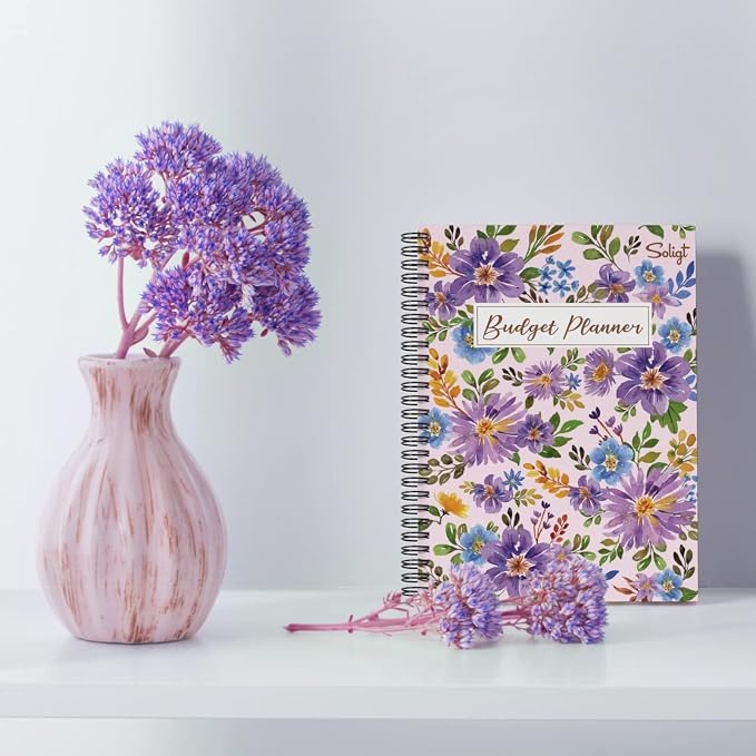 [Undated] Monthly Budget Planner with 12 Bill Pockets for Income, Debt, Saving, Expense and Bill Tracker Organizer, Pink, Floral Design