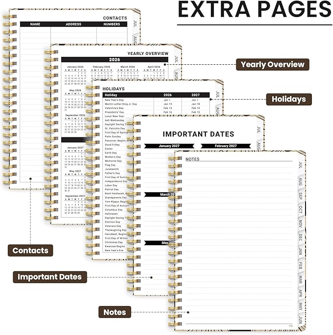Planner 2026-2027, Monthly and Weekly Academic Planner July 2026 - June 2027, Hardcover Student Teacher Planning Agenda Calendar Book with Tabs, Perfect for Office School Supplies, A5 (6.3" x 8.5") - Petal Art