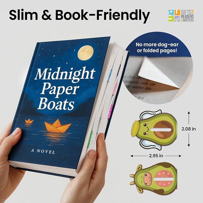 Gifts for Readers & Writers Linemarker Bookmark, 2 Pack Magnetic Bookmarks, Includes Line Finder Slit for Easy Line Tracking, Small & Cute Stationery, Book Page Holder, Reading Accessories, Avocado